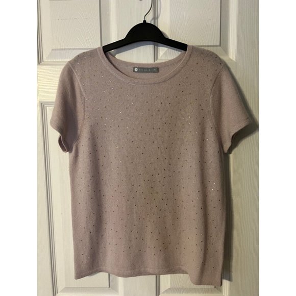 InCashmere In Cashmere Sweater Top XL Extra Large Short Sleeve Crystals $195 - Picture 5 of 6